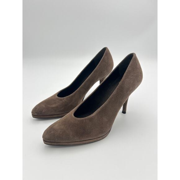 Stuart Weitzman Women’s Taupe Brown Suede Heels Size 7M Pointed Toe Pumps - Picture 1 of 7